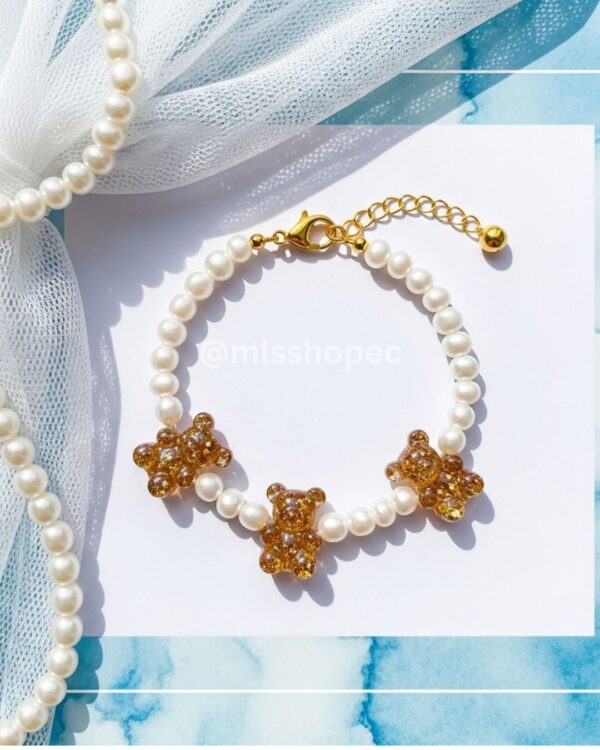 Pulsera con perlas y charm de osito para mujer encantador kawaii k-fashion - Image 5