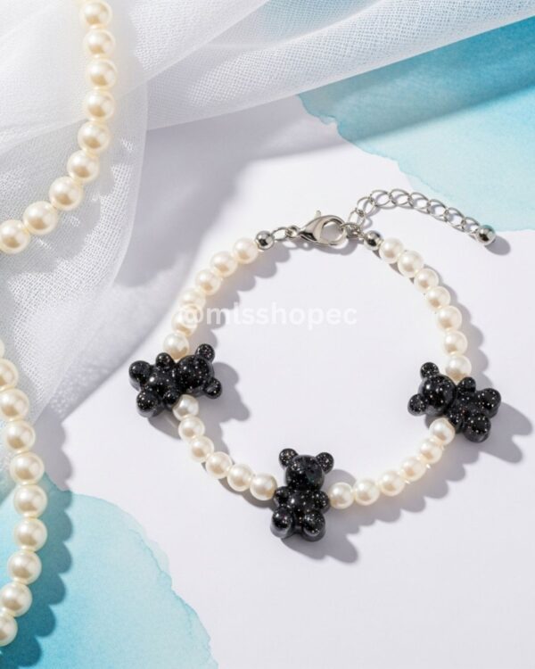 Pulsera con perlas y charm de osito para mujer encantador kawaii k-fashion - Image 7