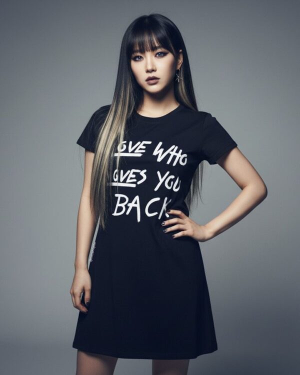 Vestido camiseta para mujer negro LOVE WHO - Image 2